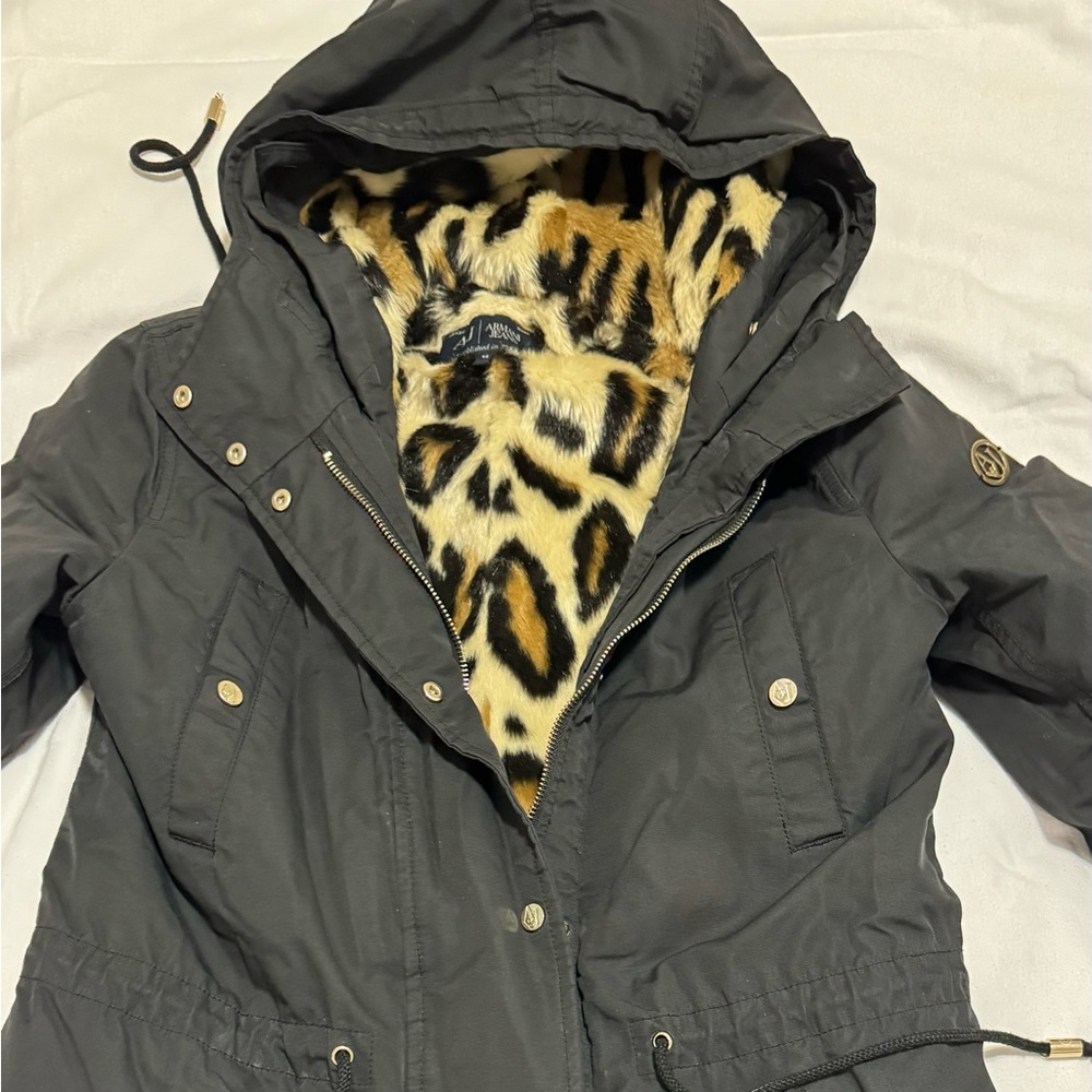 Armani AJ Parka 2-in-1, leopard faux fur lining